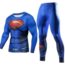 Load image into Gallery viewer, Men&#39;s Compression GYM training Clothes Suits workout Superman jogging Sportswear Fitness Dry Fit Tracksuit Tights 2pcs / sets